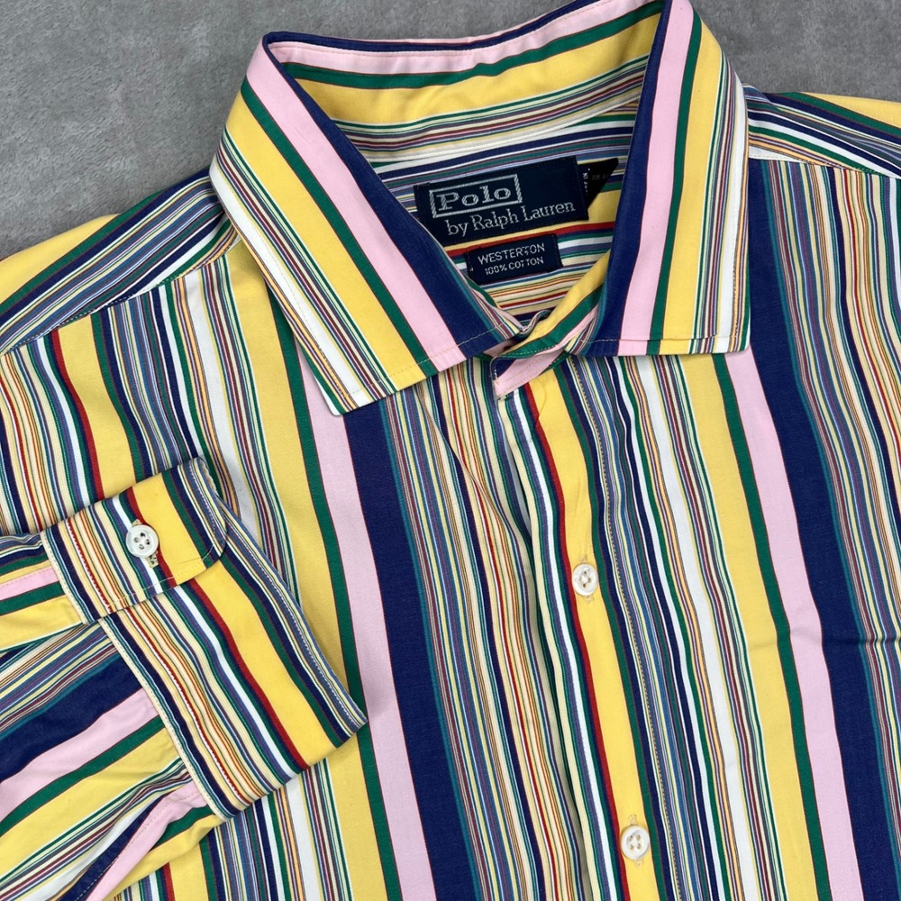 VTG Polo Ralph Lauren Westerton Shirt Mens Large Multi Color Striped Long Sleeve